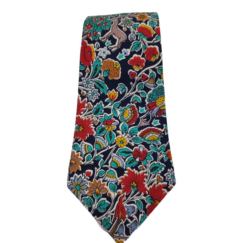 Vintage 60s 70s Liberty of London Silk Tie 54x 4.5" Baroque Boho Floral Deer